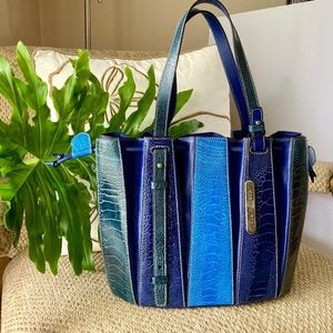 NWT Ostrich LEATHER Medium Blue Tote Handbag